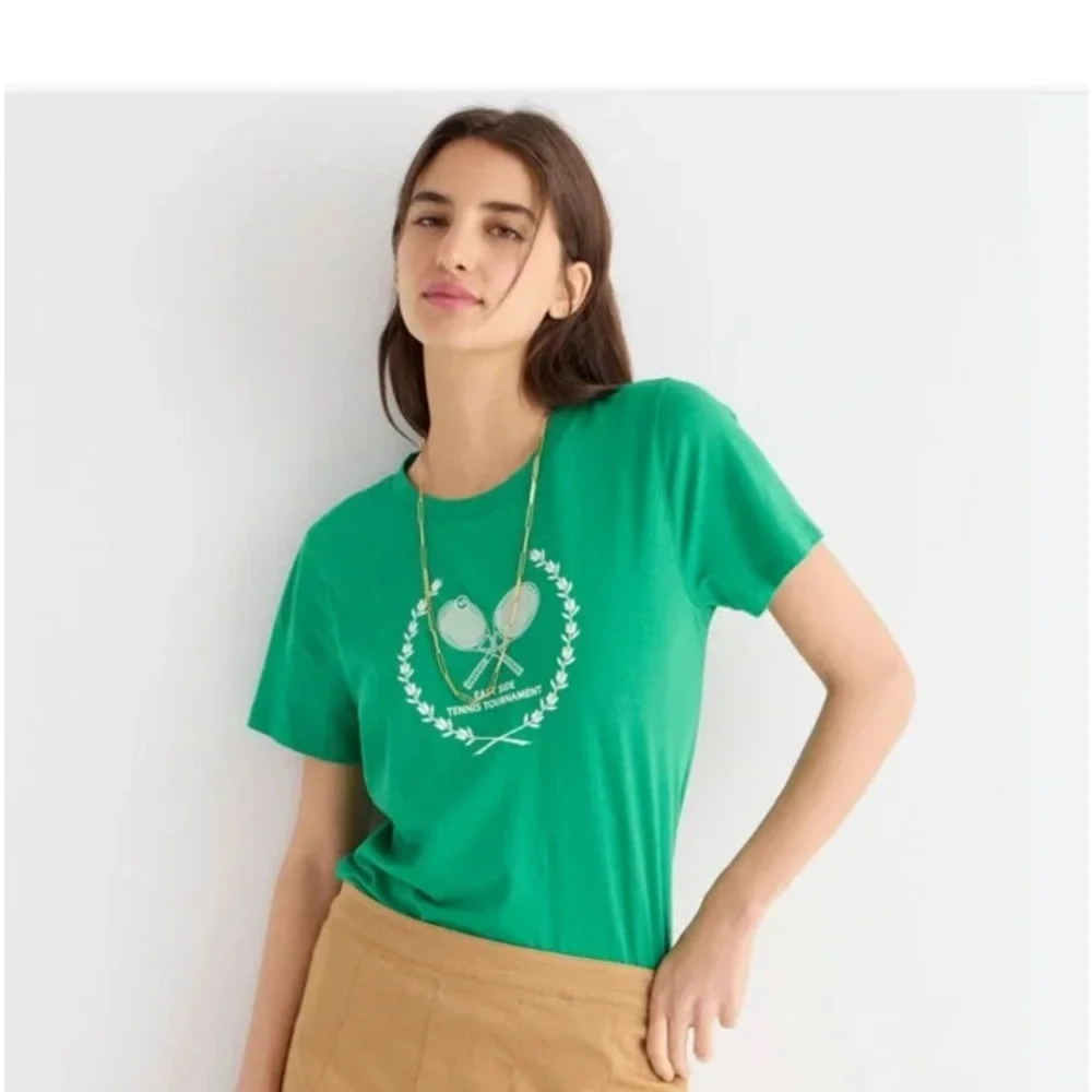 NWT J. Crew Kelly Green "Tennis Tournament" Graphic Relaxed T-Shirt NEW LARGE - Picture 2 of 5